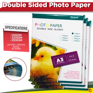 A3 Size QUAFF Double Sided Glossy Photo Paper 120gsm / 220gsm / 250gsm (50 sheets / pack)