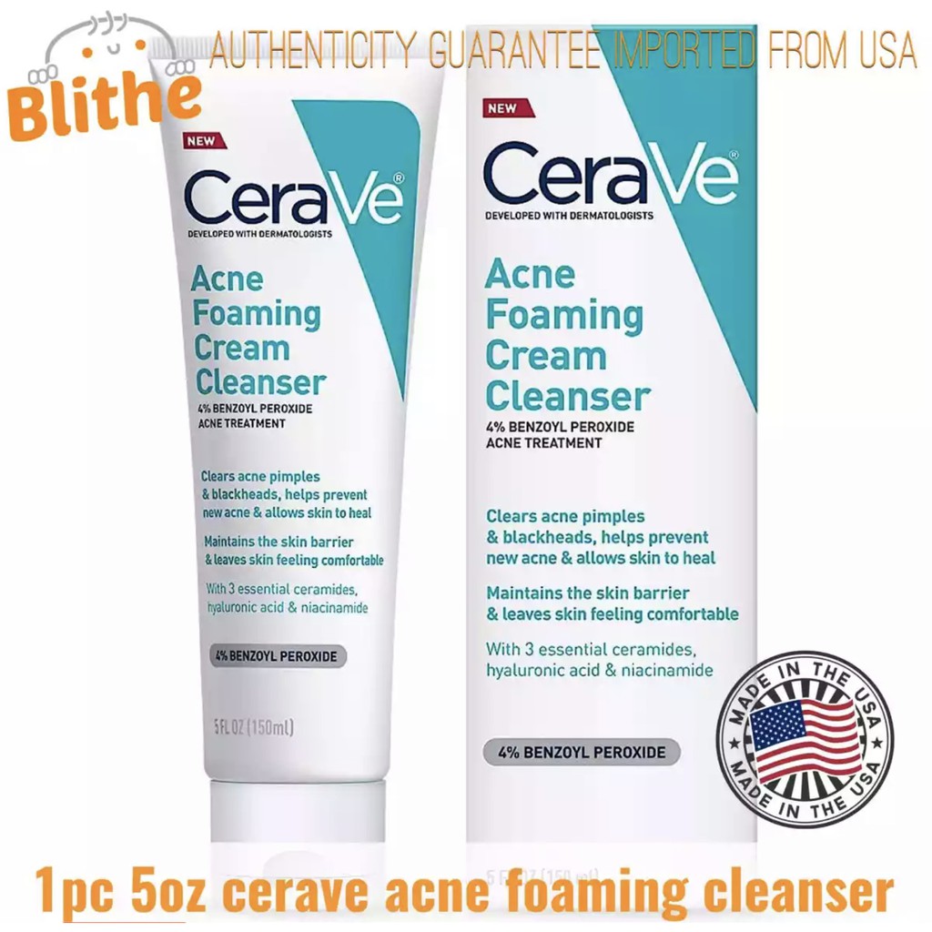 CeraVe Acne Foaming Cream Cleanser Acne Treatment Face Wash with 4
