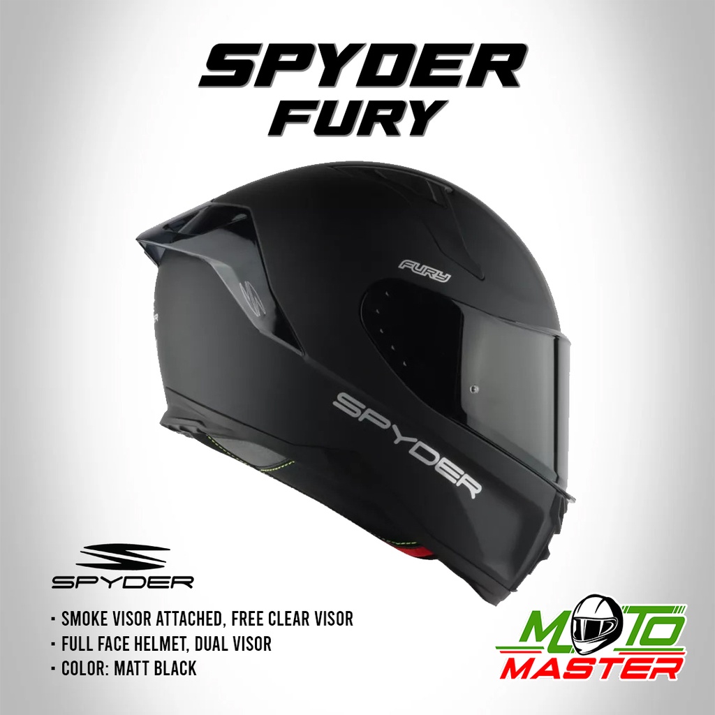 Spyder Fury Full Face Helmet Dual Visor Matte Black | Shopee Philippines