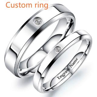 Customize Engrave Name Crystal Ring Simple Style Stainless Steel Wedding Promise Couple Rings Jewelry