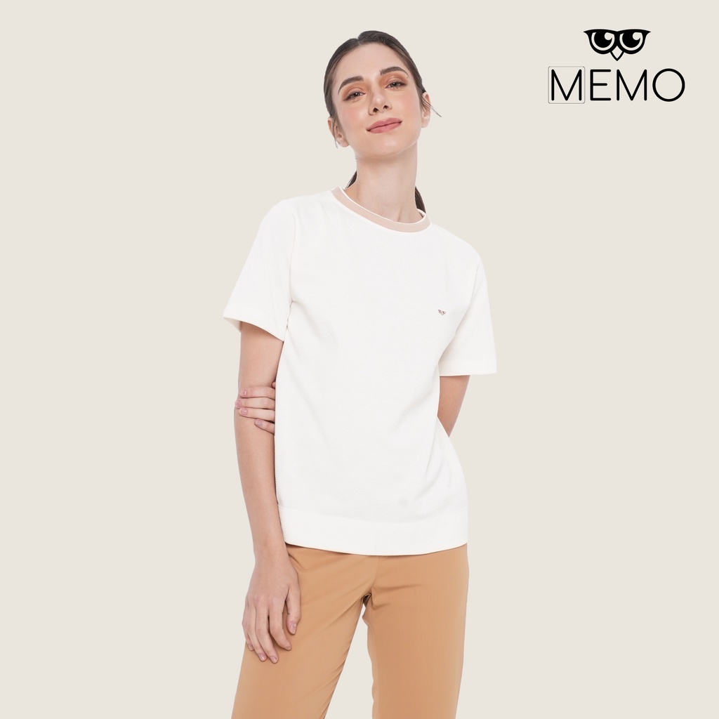 Memo Double Neck Rib T-Shirt For Women (Cream) | Shopee Philippines