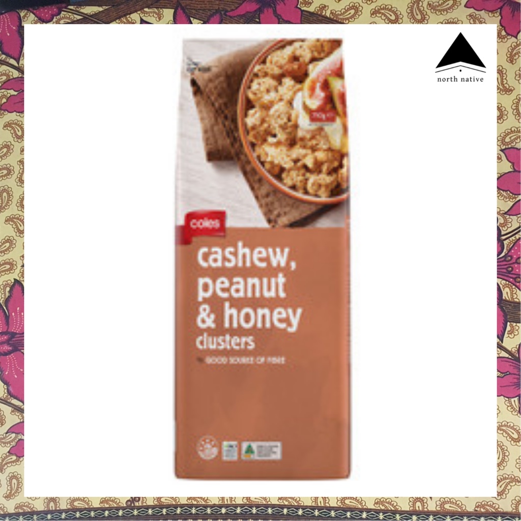 Coles Cashew Peanut & Honey Clusters, Made in Australia, with oats and