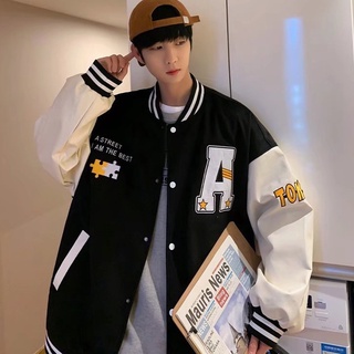 2022 New Fashion Print Baseball Varsity Jacket For Men And Women Korean Style Student Loose Trend Varsity Jersey Jacket Couple Casual Tops Logo Plus Size Splice Collision Color College Vintage American Retro Embroidered Stitching Clothes #5