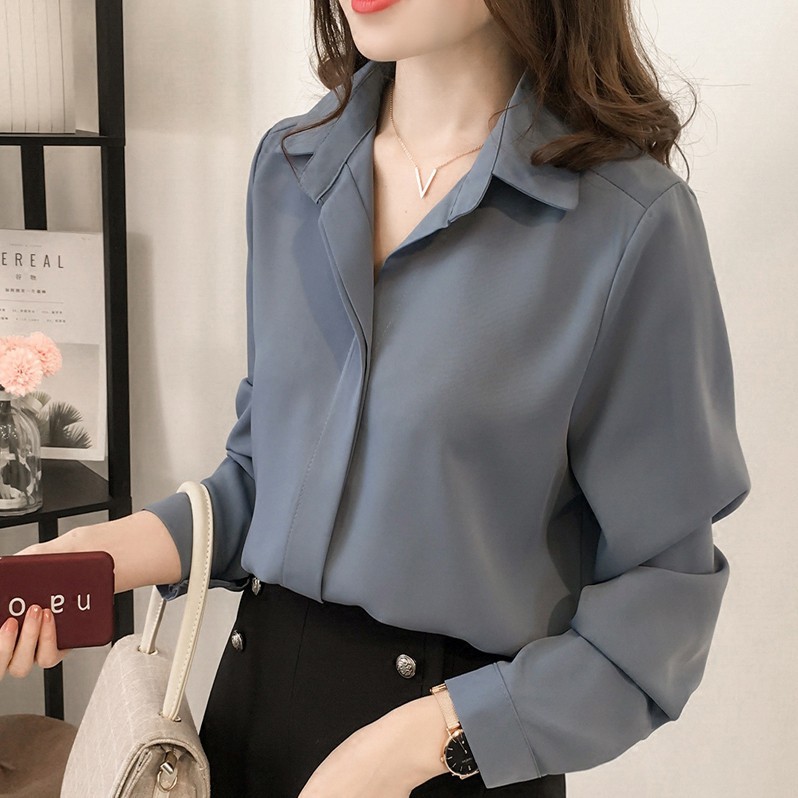 long sleeved shirt women solid color OL 