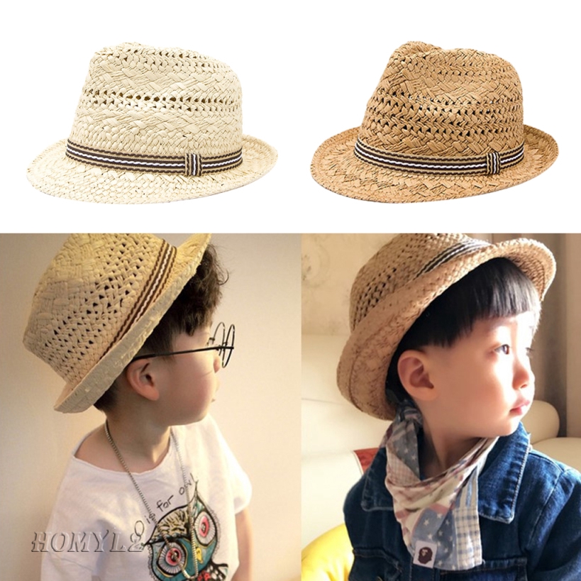 LLmoway Kids Summer Straw Hat for Baby Infant Toddler Boys Fedora Beach Sun Hat 