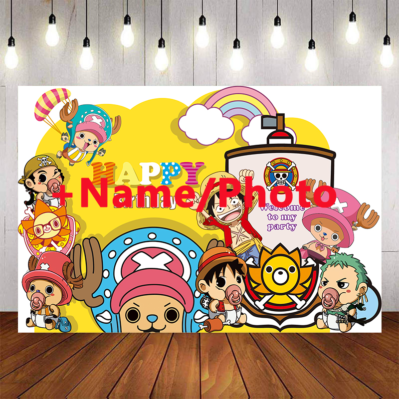 One Piece Backdrop For Photography Baby Shower Kids Birthday Luffy Zoro Anime Background Birthday Party Decor Custom Name Photo 3