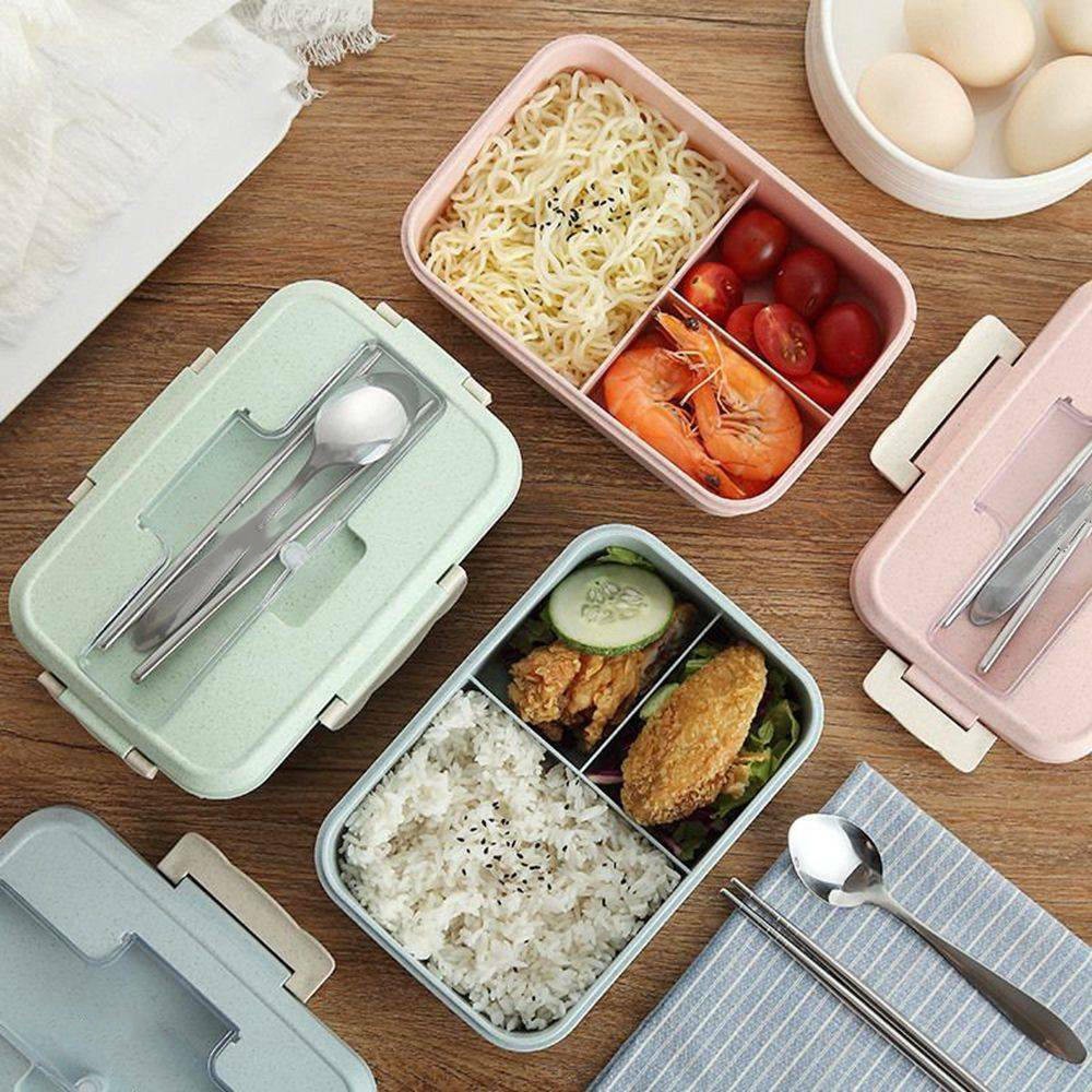 Wheat Straw Eco-friendly Lunch Box With Utensils Portable Picnic Food ...