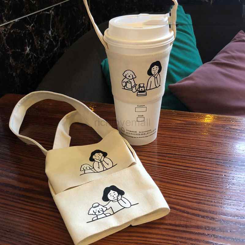 Eco Beverage Tote Bag Mug Sleeve Wrap Coffee Hand Shake Cup Bag Pretty