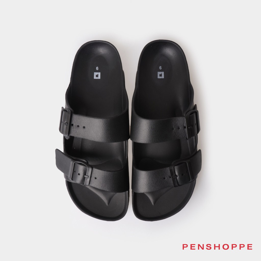 Penshoppe Two Band Printed Sliders Slippers For Men (Black/Navy Blue ...