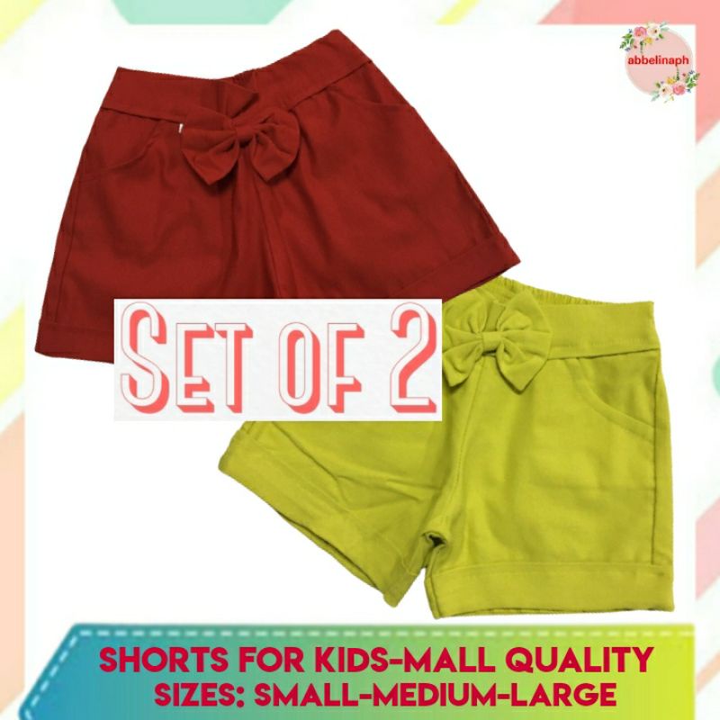 SET OF 2! MALL QUALITY SHORTS FOR GIRLS WITH BOW TIESmallMediumLarge