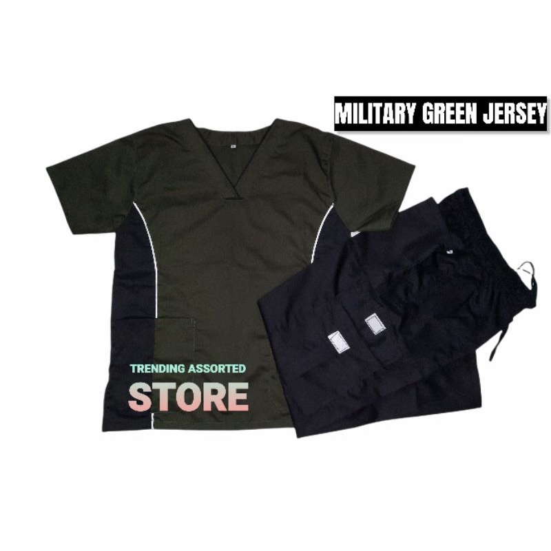 MILITARY GREEN JERSEY SCRUB SUIT SET (no chest pocket) Shopee Philippines
