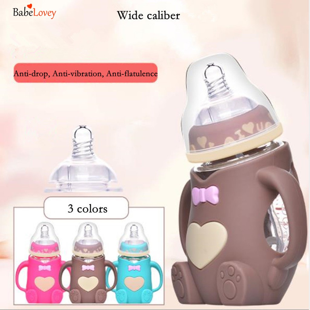 Infant Baby Cute Feeding Glass Bottle 
