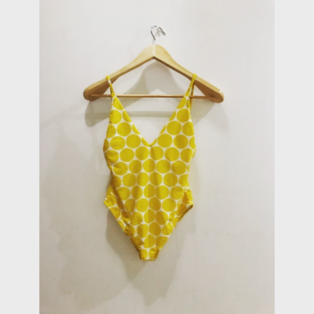 yellow polka dot swimwear