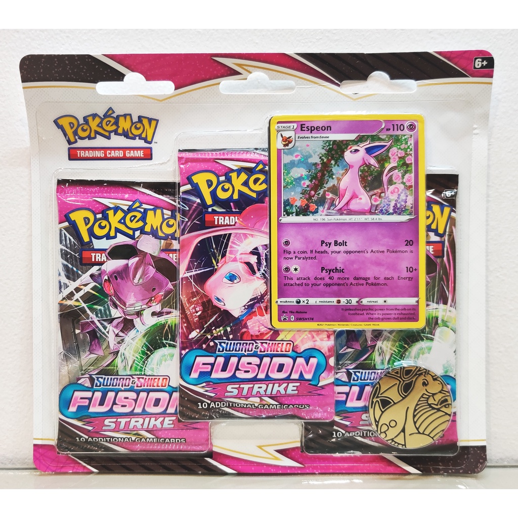 Pokemon TCG Sword&Shield Fusion Strike 3-Pack Blister Featuring Espeon ...