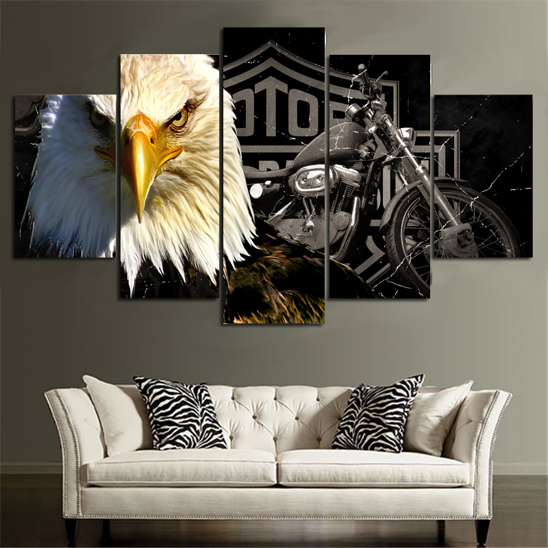 (Big Clearance Sale) 5 Panels Wall Art Eagle Canvas Painting Posters and Prints Animal Mural ...