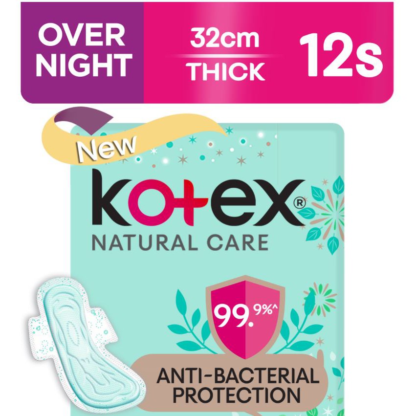 Kotex Natural Care Maxi Feminine Pads 32cm 6 Pads x 2 Packs (12 Pads