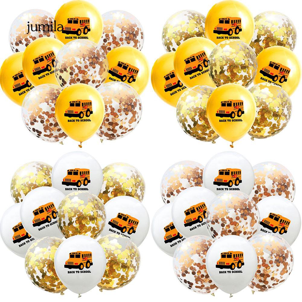 Jula 10pcs 12inch Glitter Confetti School Bus Pattern Latex