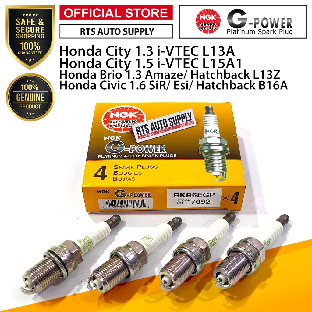 4pcs NGK BKR6EGP Platinum Spark Plug for Honda City 1.3 1.5, Brio 1.3, Civic 1.6 Shopee