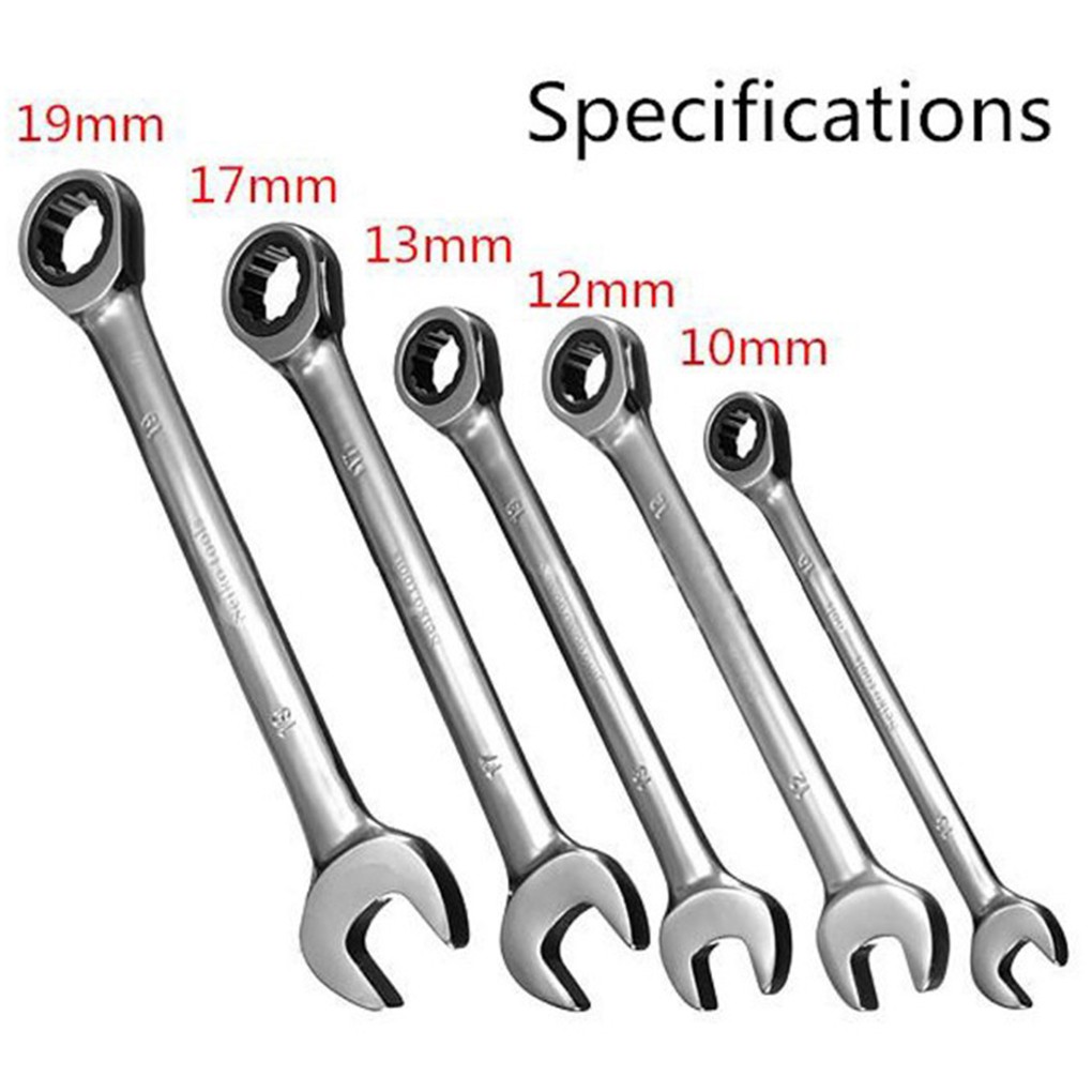 6-16mm Steel Metric Fixed Head Ratchet Spanner Gear Wrench Open End Ring