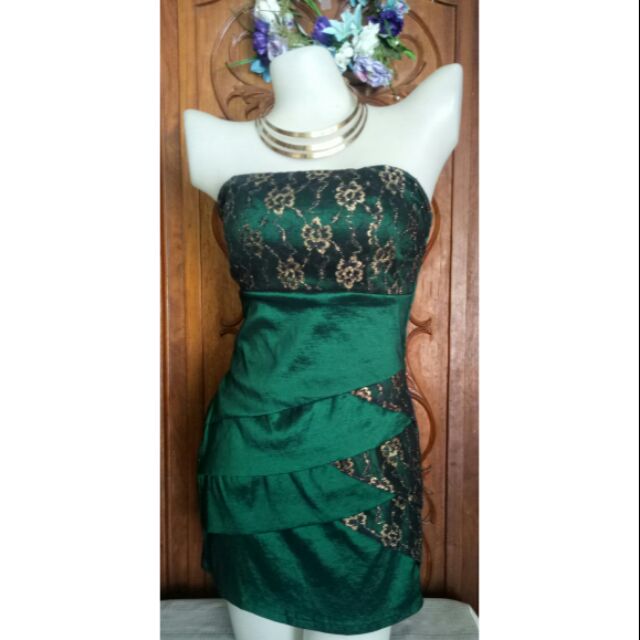 green and gold cocktail dress