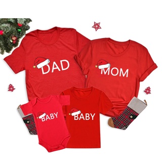 （Ready Stock）Santa Hat Family Matching T-shirt Family Suit Tee Merry Christmas Family Clothes