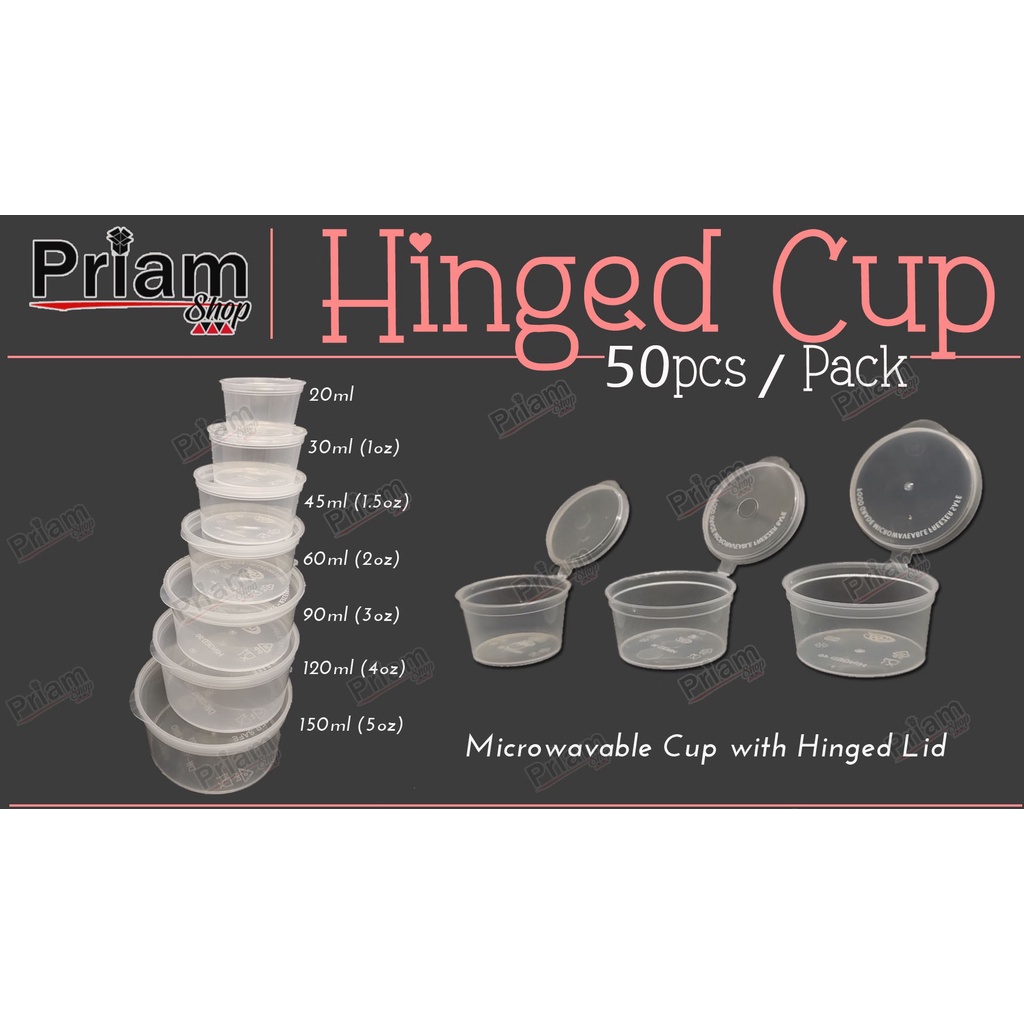 HINGED CUP / SAUCE CUP / MICROWAVABLE CUP (20ML/30ML/45ML/60ML/90ML