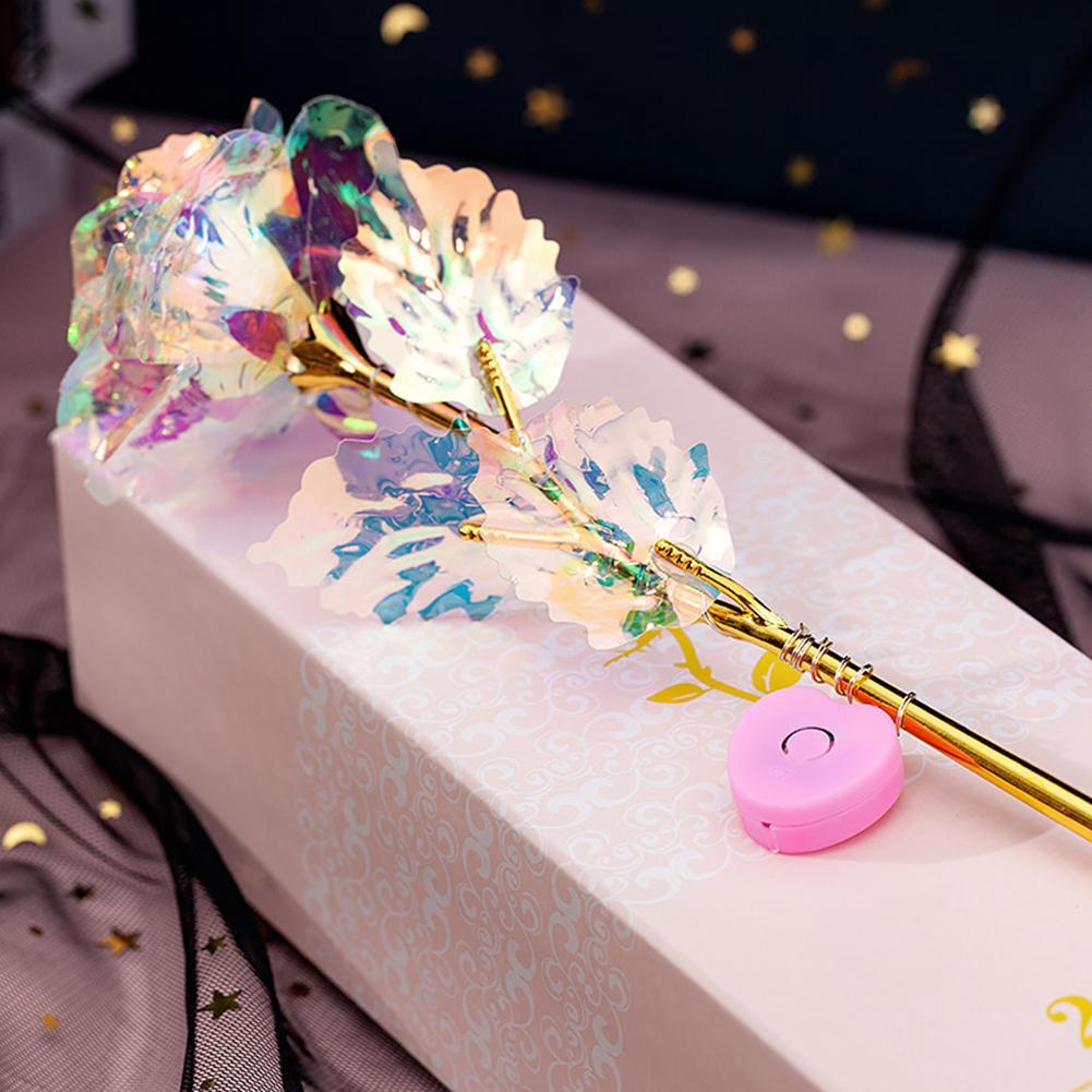 24K Gold Foil Rose LED Luminous Flower Mother's Day Valentine's Day Gift 25cm 