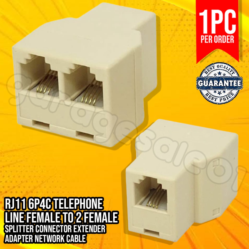 RJ11 6P4C Telephone Line Female to 2 Female Splitter Connector Extender