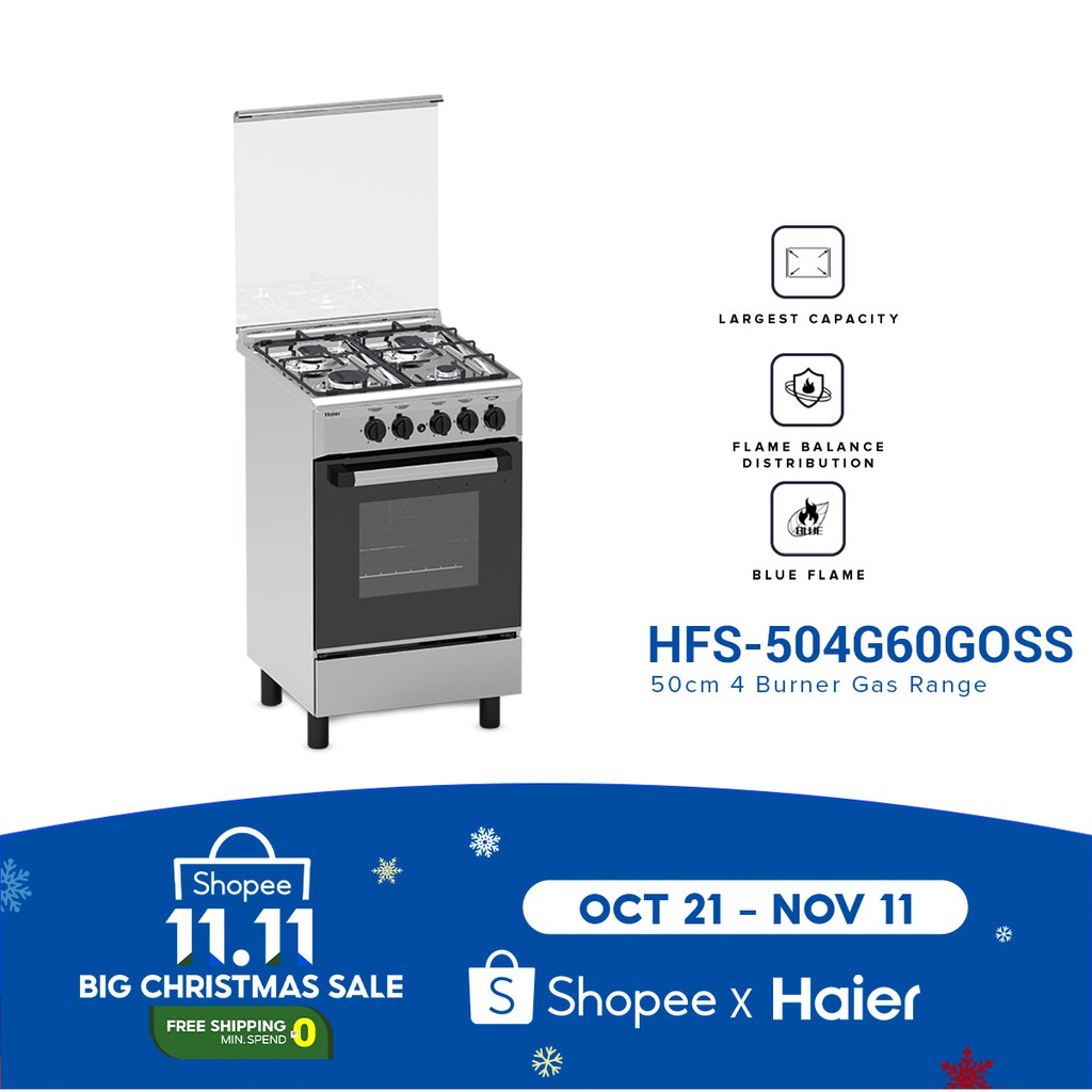 Haier HFS504G60GOSS 50cm 4 Gas Burners with 60L Double Burner Gas Oven