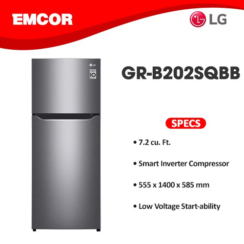 Lg 7 2 Cu Ft No Frost Inverter Refrigerator Gr B202sqbb Shopee Philippines