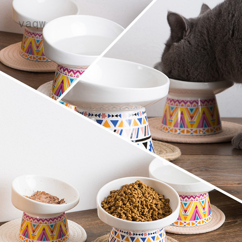 vaqw Ceramic Tilted Elevated Cat Dog Bowl Raised Cat Food ...