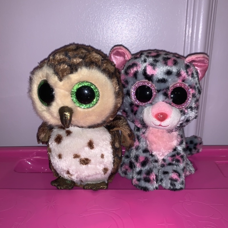 TY Beanie Boo Sammy the Owl and Tasha The Grey and Pink Leopard ...