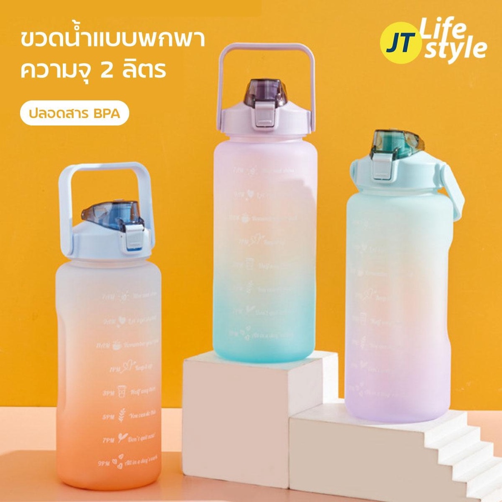 Water Bottle 2-Liter With 2L Portable Straw Has A Colorful Level ...