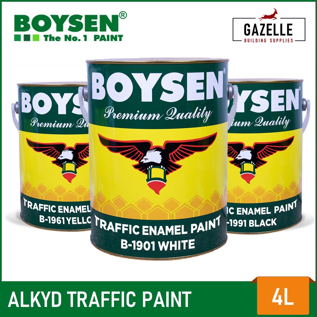 Boysen Traffic Paint Alkyd  Reflectorized 4L - White  Yellow  Black 