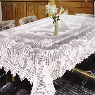 ۞Table Cloth White Lace Design High Quality Durable 8 Seaters 6 Seaters Rectangle #1