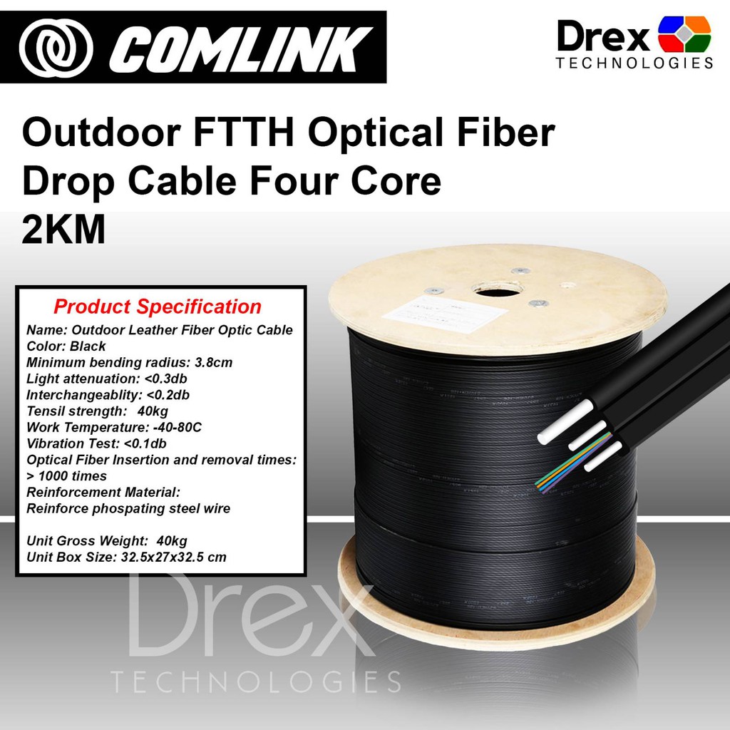 Comlink 2KM 4 Core Outdoor Optical Fiber Drop Cable 4 Core Shopee