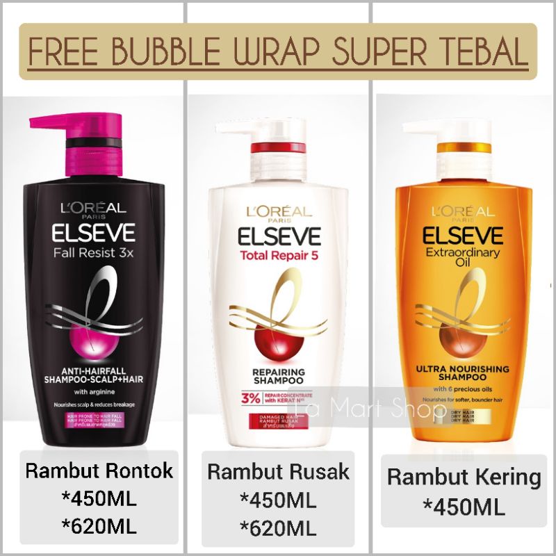 Loreal Elseve Shampoo Anti Hairfall Hair Loss 450ML 620ML Damaged Hair