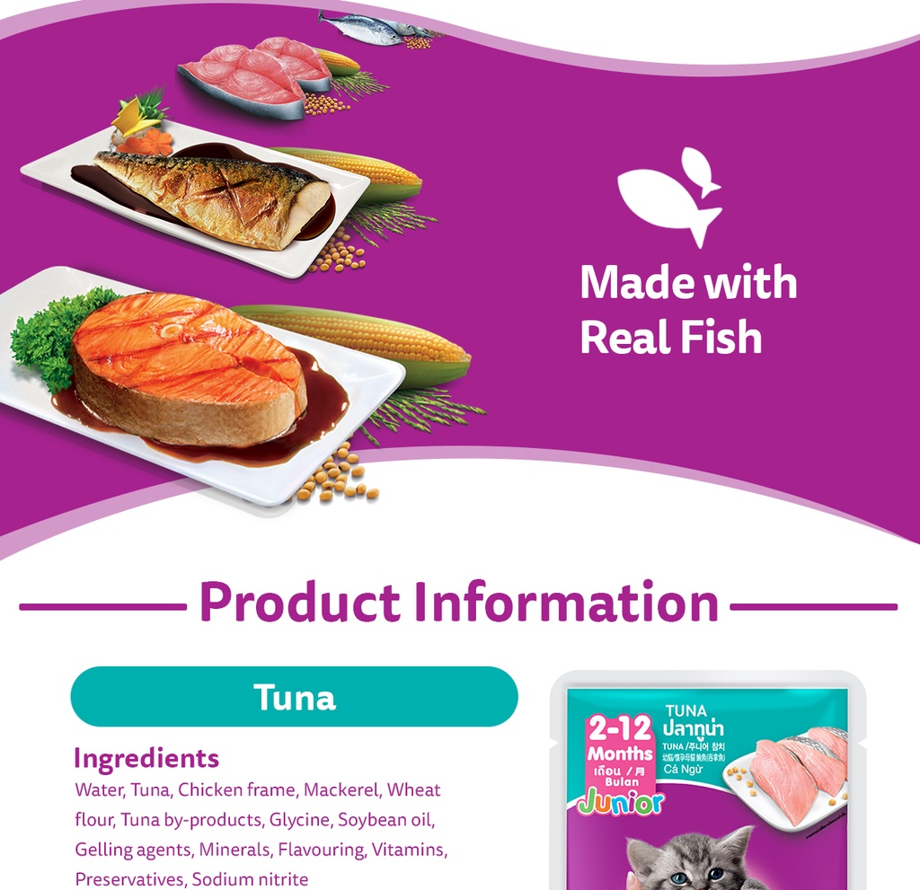 WHISKAS Junior Kitten Food Pouch Kitten Wet Food in Tuna Flavor (6