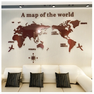 3D Acrylic Wall Stickers European Type World Map Crystal Mirror Background Wall 