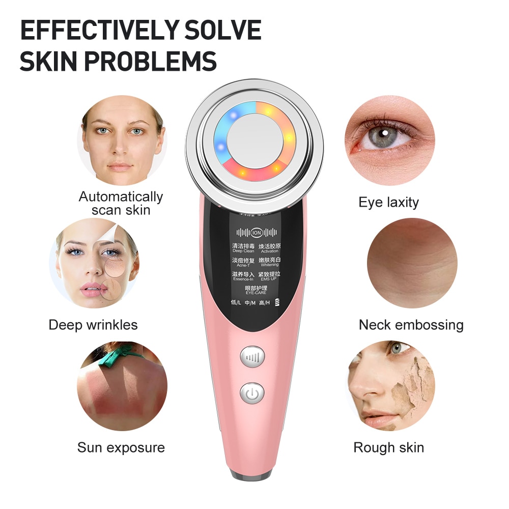 7 In 1 EMS Facial LED Light Therapy Wrinkle Removal Skin Lifting Tightening Hot Treatment Skin Care