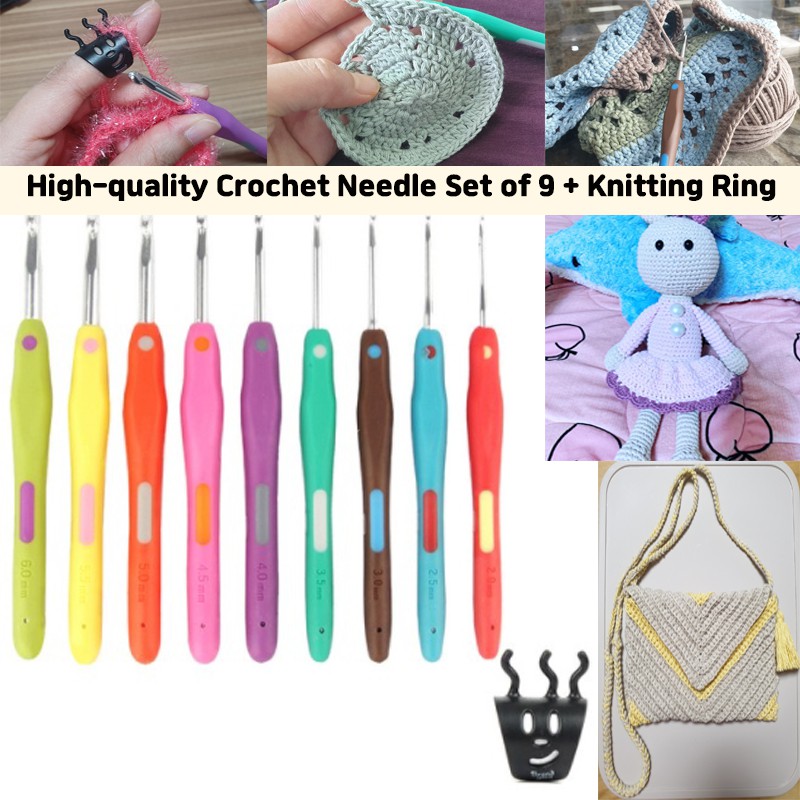 Highquality Crochet Needle Set of 9 + Knitting Ring Hooked needle Hook