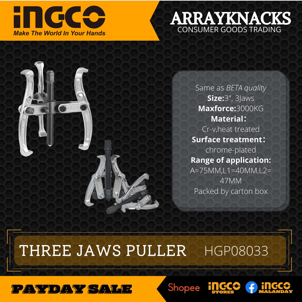 INGCO THREE JAWS PULLER (HGP08033)(HGP08034)(HGP08036) Shopee Philippines