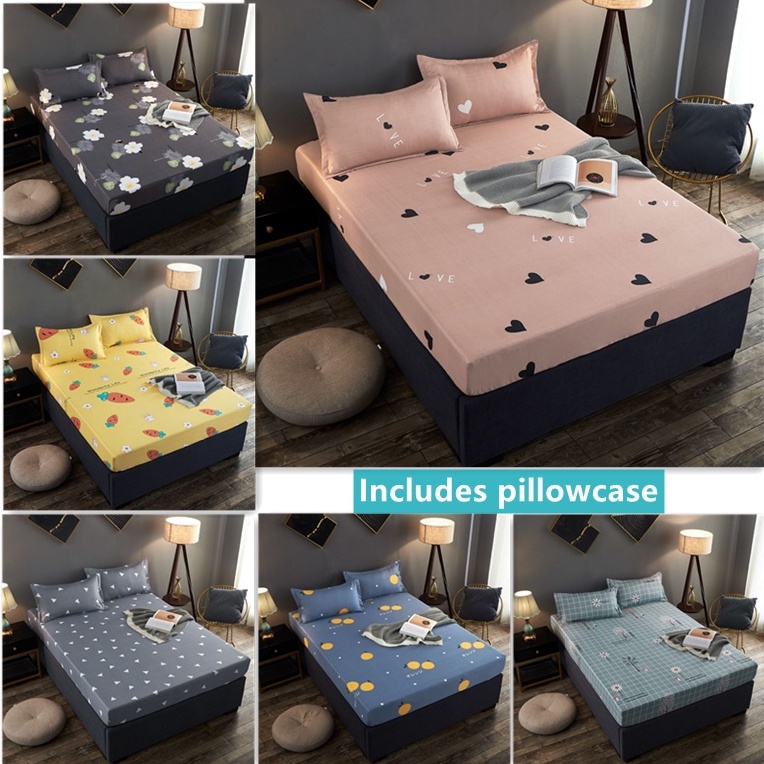 Thicker 3 in 1 bed set sheet Cotton Full Garterized Soft Fitted