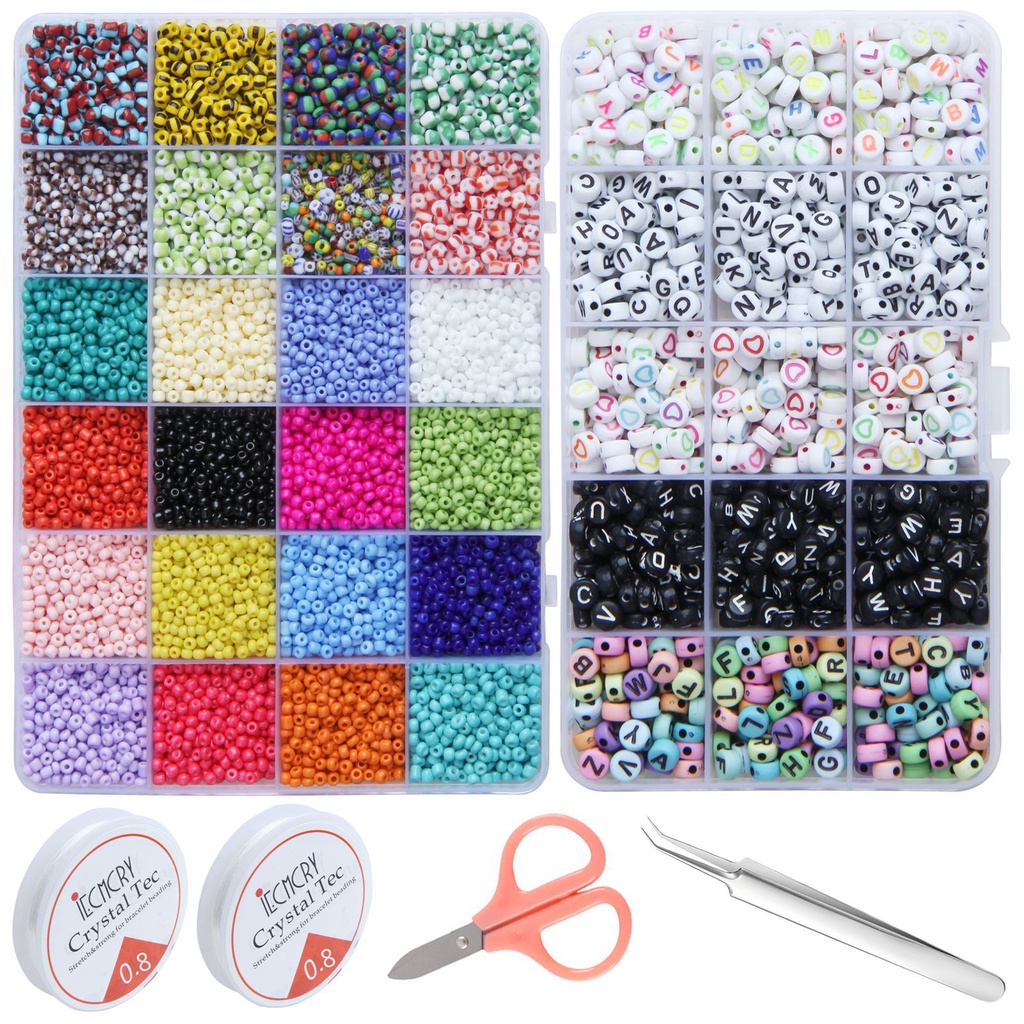 Bead Bracelet Making Kit, 7500pcs Glass Seed Beads and 1050 pcs Letter ...