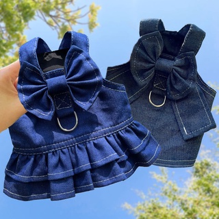 【Ready Stock】Multi-Size Dog Walking Out Chest and Back Traction Apparel Pet Cat Denim Skirt