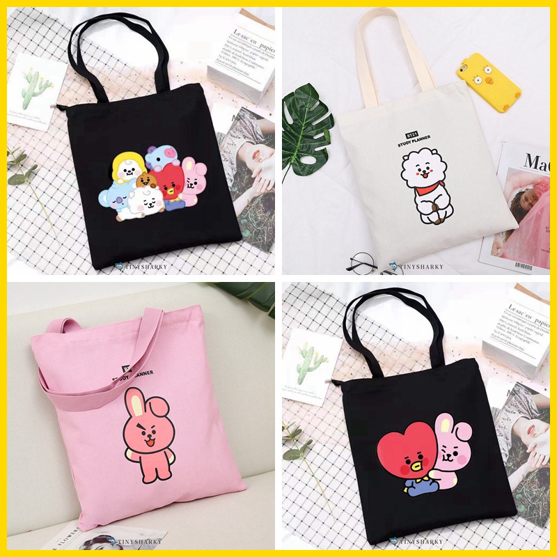 ℡Korean BT21 Canvas bag Fashion TATA CHIMMUY RJ COOKY line friends Cute  Cartoon Printed Tote Bag BTS | Shopee Philippines