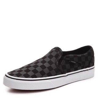 black vans with checkered stripe