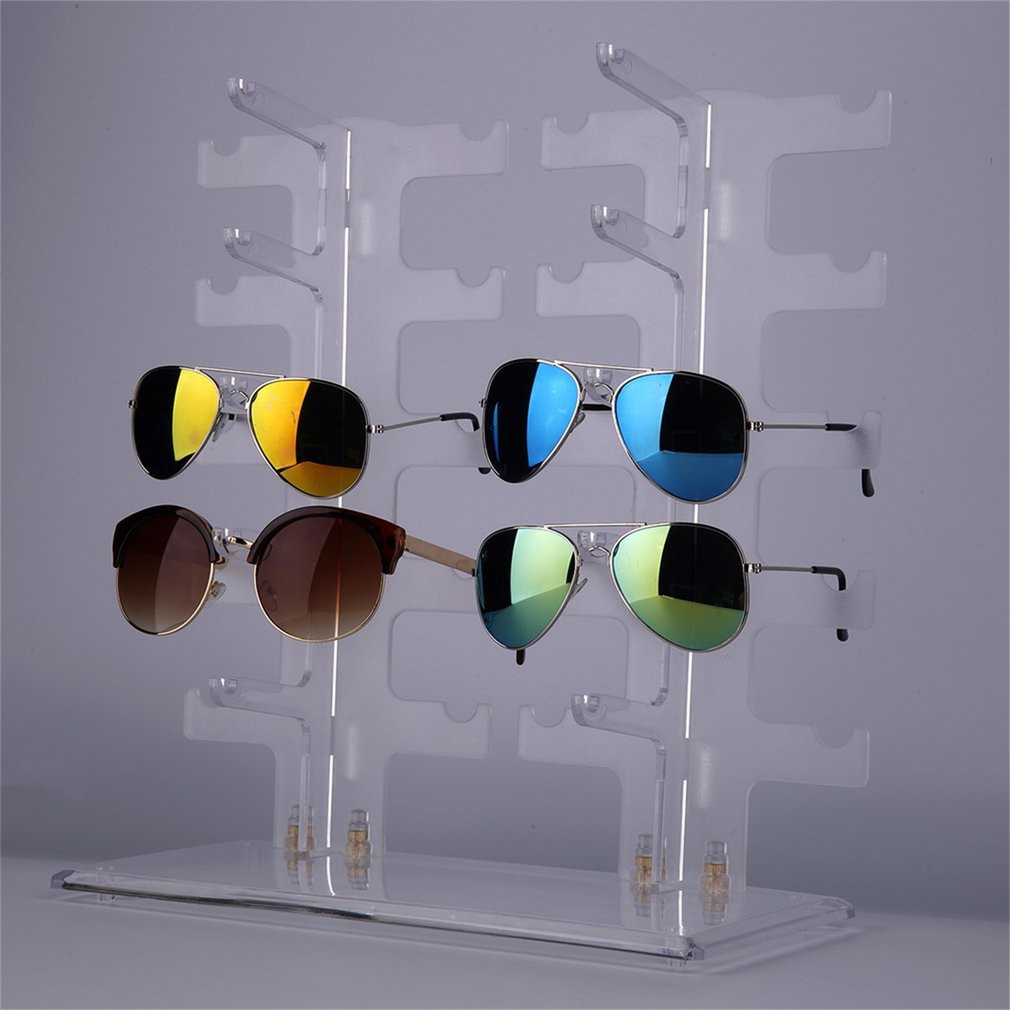 FAZMoss Sunglasses Rack Glasses Holder Two Row 10 Pairs Eyeglasses Acrylic Eyewear Display Stand 