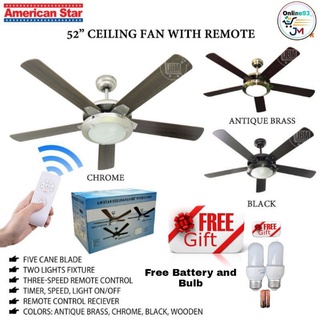 American Star 52” Five Cane Blade Ceiling Fan with Remote Control