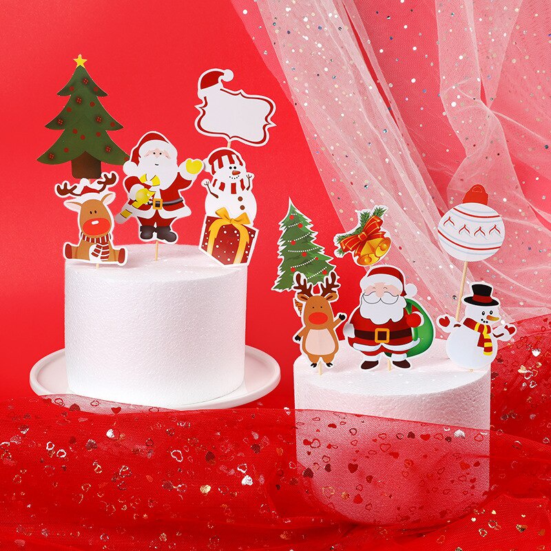 Merry Christmas Cake Topper Cartoon Cupcake Decoration Santa Snowman Elk  Christmas Theme Cake Baking Party Favors | Shopee Philippines